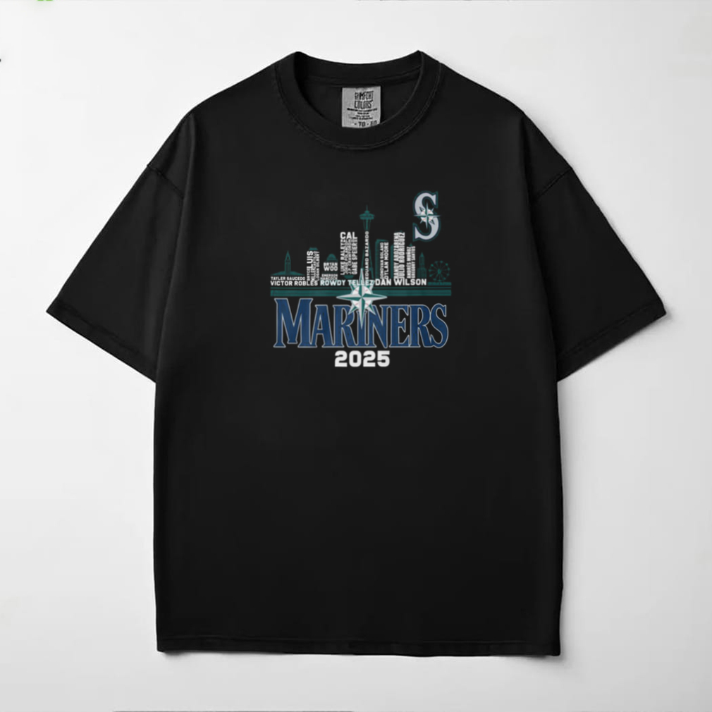 Seattle Mariners 2025 City Skyline Player Roster T Shirt Seattle Mariners 2025 City Skyline Player Roster T Shirt