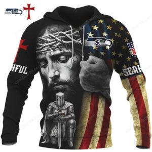 Seattle Seahawks American Flag Jesus & Knight Templar Hoodie Seattle Seahawks American Flag Jesus & Knight Templar Hoodie