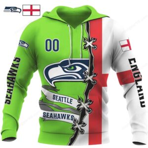 Seattle Seahawks x England Flag Custom Design Hoodie and Long Sleeve Shirt Seattle Seahawks x England Flag Custom Design Hoodie and Long Sleeve Shirt