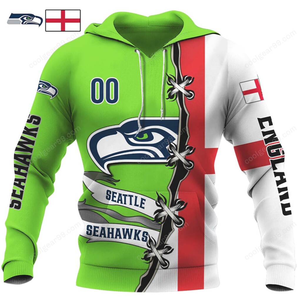 Seattle Seahawks x England Flag Custom Design Hoodie and Long Sleeve Shirt Seattle Seahawks x England Flag Custom Design Hoodie and Long Sleeve Shirt