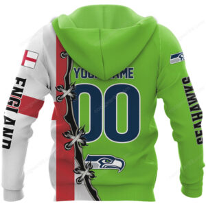 Seattle Seahawks x England Flag Custom Design Hoodie and Long Sleeve Shirt
