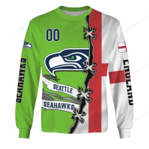 Seattle Seahawks x England Flag Custom Design Hoodie and Long Sleeve Shirt