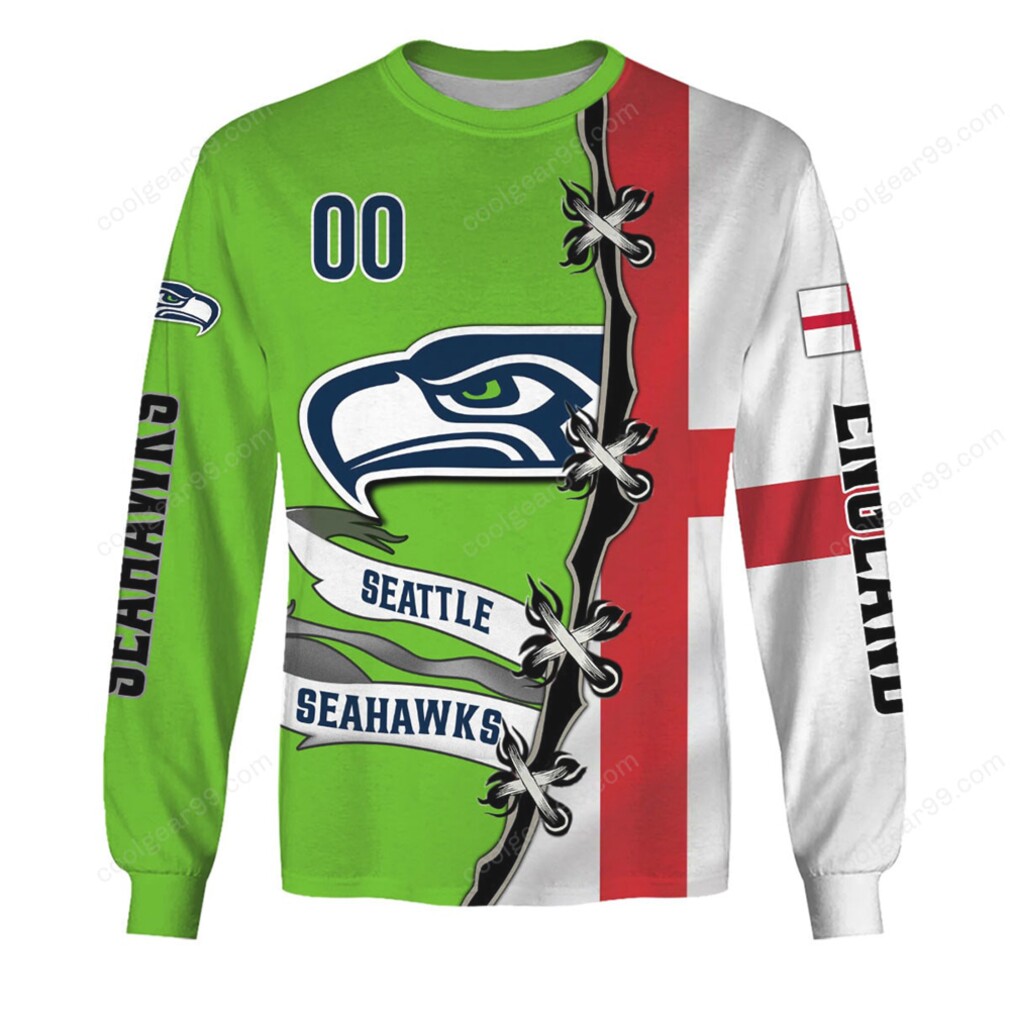 Seattle Seahawks x England Flag Custom Design Hoodie and Long Sleeve Shirt Seattle Seahawks x England Flag Custom Design Hoodie and Long Sleeve Shirt