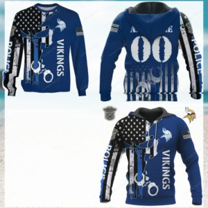 Vikings Police Split Design American Flag Apparel Hoodie Vikings Police Split Design American Flag Apparel Hoodie
