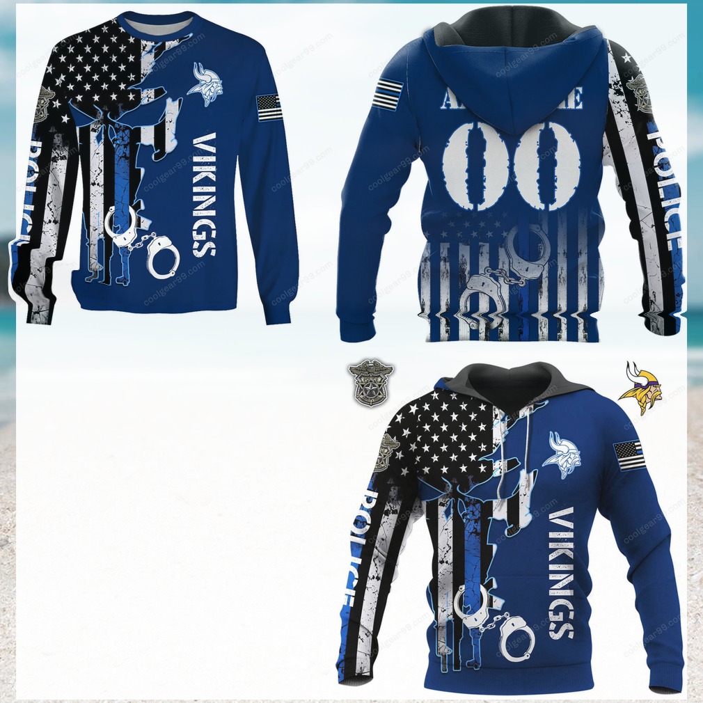 Vikings Police Split Design American Flag Apparel Hoodie Vikings Police Split Design American Flag Apparel Hoodie