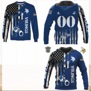 Vikings Police Split Design American Flag Apparel Hoodie