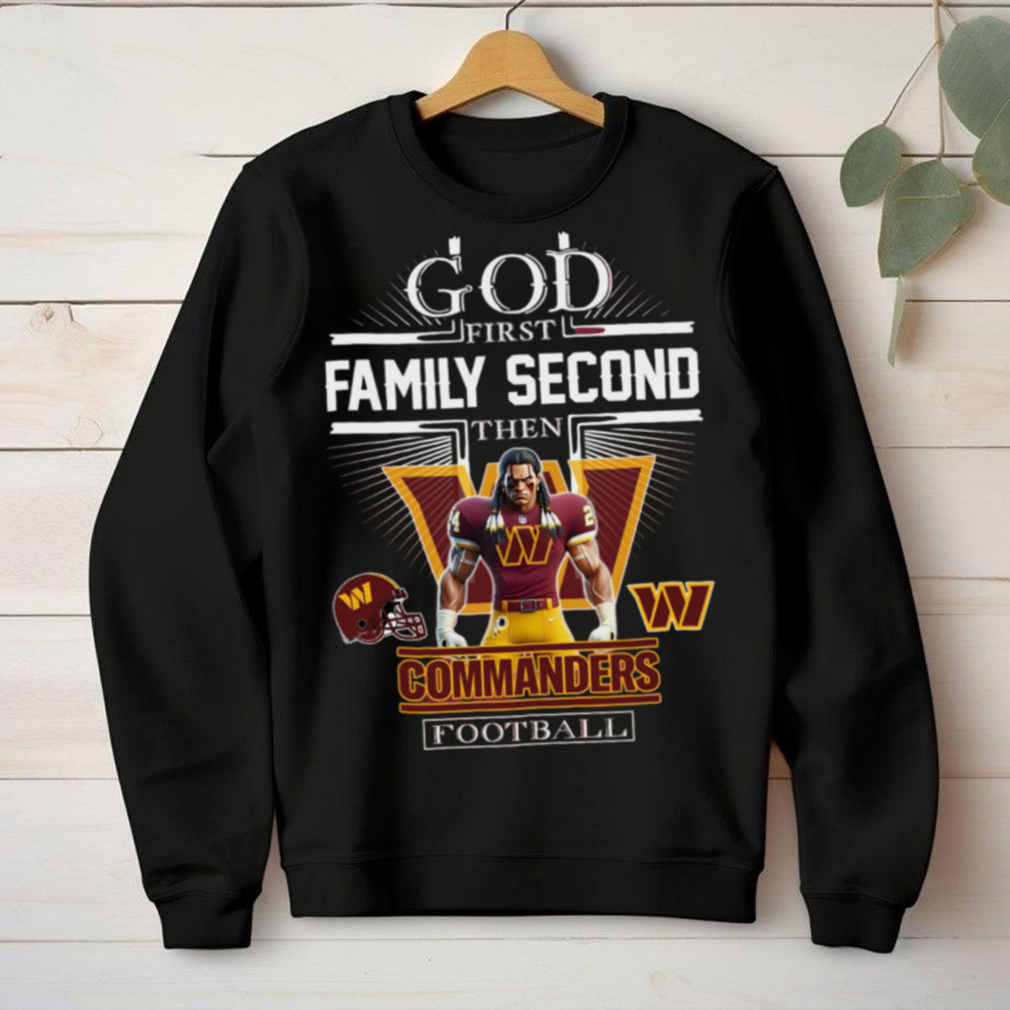 Washington Commanders God First, Family Second Fan T shirt (1) Washington Commanders God First, Family Second Fan T shirt (1)