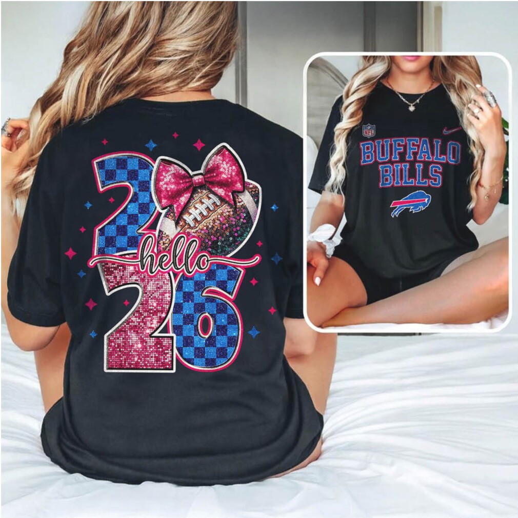 Women’s Buffalo Bills Hello 26 Football Bow Graphic T Shirt Women’s Buffalo Bills Hello 26 Football Bow Graphic T Shirt
