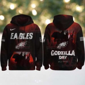 all team nfl x happy King of the Gridiron Eagles Godzilla Hoodie