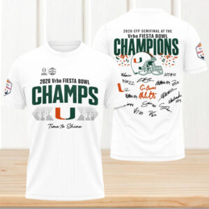2026 Vrbo Fiesta Bowl Champions Miami Hurricanes Signed T Shirt