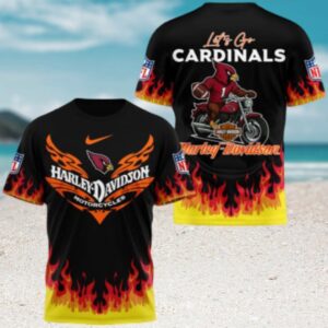 Arizona Cardinals Official NFL Harley Davidson Firewave 3D Shirt NY