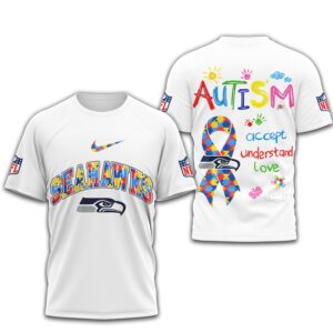 Autism Awareness Seattle Seahawks Accept Understand Love Puzzle Ribbon Support T Shirt