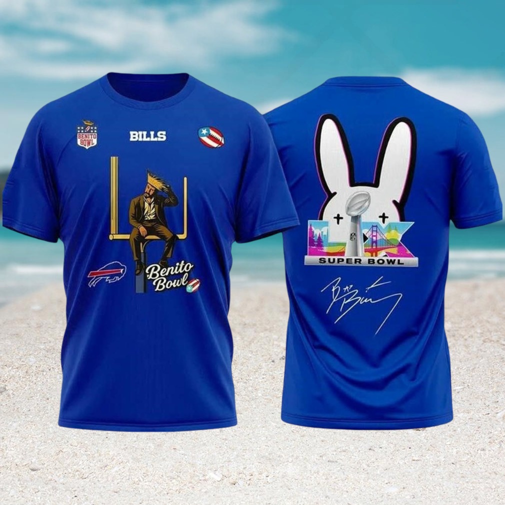 Bad Bunny Benito Bowl Buffalo Bills Blue Graphic Tee Super Bowl LX Fan Apparel Shirt Bad Bunny Benito Bowl Buffalo Bills Blue Graphic Tee Super Bowl LX Fan Apparel Shirt