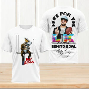 Bad Bunny Benito Bowl Here For The Super Bowl LX White Graphic Tee Fan Shirt