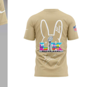 Bad Bunny Super Bowl LIX 2026 New Orleans Saints Gold Collaboration T Shirt Bad Bunny Super Bowl LIX 2026 New Orleans Saints Gold Collaboration T Shirt