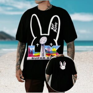 Bad Bunny Super Bowl LIX Benito Bowl Oversized Streetwear Black T Shirt Bad Bunny Super Bowl LIX Benito Bowl Oversized Streetwear Black T Shirt