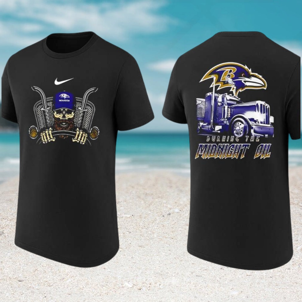 Baltimore Ravens Burning The Midnight Oil Trucker Skull Football Fan T Shirt Baltimore Ravens Burning The Midnight Oil Trucker Skull Football Fan T Shirt