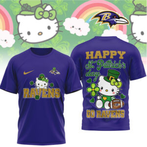 Baltimore Ravens Hello Kitty St. Patrick’s Day Lucky Shamrock Football Fan T Shirt Baltimore Ravens Hello Kitty St. Patrick’s Day Lucky Shamrock Football Fan T Shirt