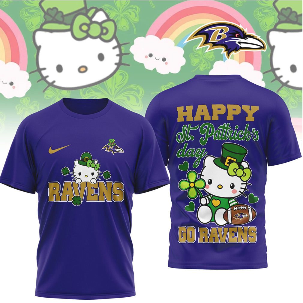 Baltimore Ravens Hello Kitty St. Patrick's Day Lucky Shamrock Football Fan T Shirt Baltimore Ravens Hello Kitty St. Patrick's Day Lucky Shamrock Football Fan T Shirt