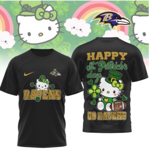 Baltimore Ravens Hello Kitty St. Patrick's Day Lucky Shamrock Football Fan T Shirt