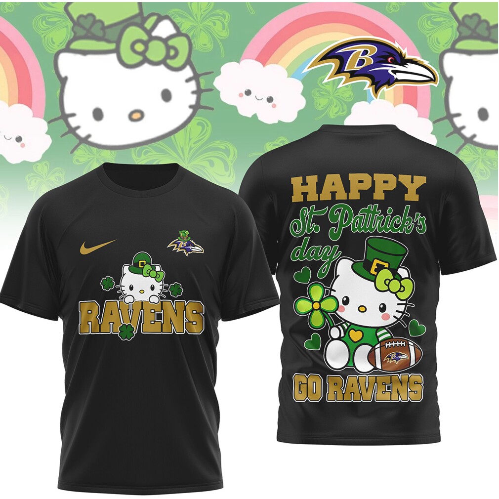 Baltimore Ravens Hello Kitty St. Patrick’s Day Lucky Shamrock Football Fan T Shirt Baltimore Ravens Hello Kitty St. Patrick’s Day Lucky Shamrock Football Fan T Shirt