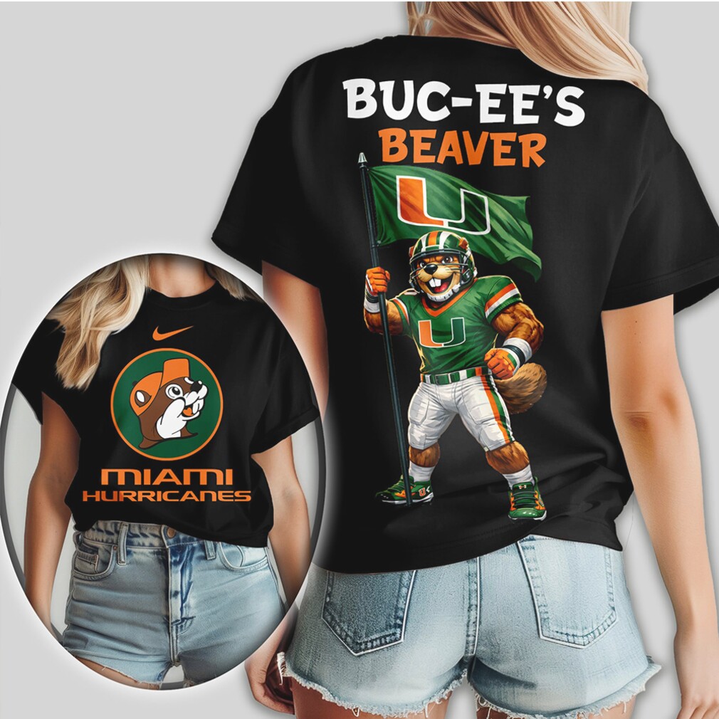 Buc ee’s Beaver Miami Hurricanes Flag Football Mascot T Shirt Buc ee’s Beaver Miami Hurricanes Flag Football Mascot T Shirt