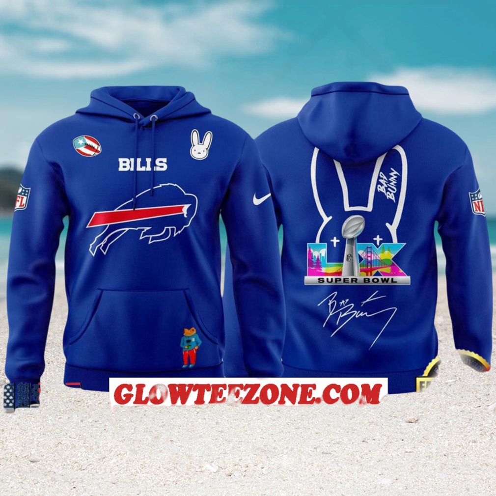 Buffalo Bills Bad Bunny Super Bowl LX Blue Hoodie NFL Football Fan Graphic T Shirt Buffalo Bills Bad Bunny Super Bowl LX Blue Hoodie NFL Football Fan Graphic T Shirt