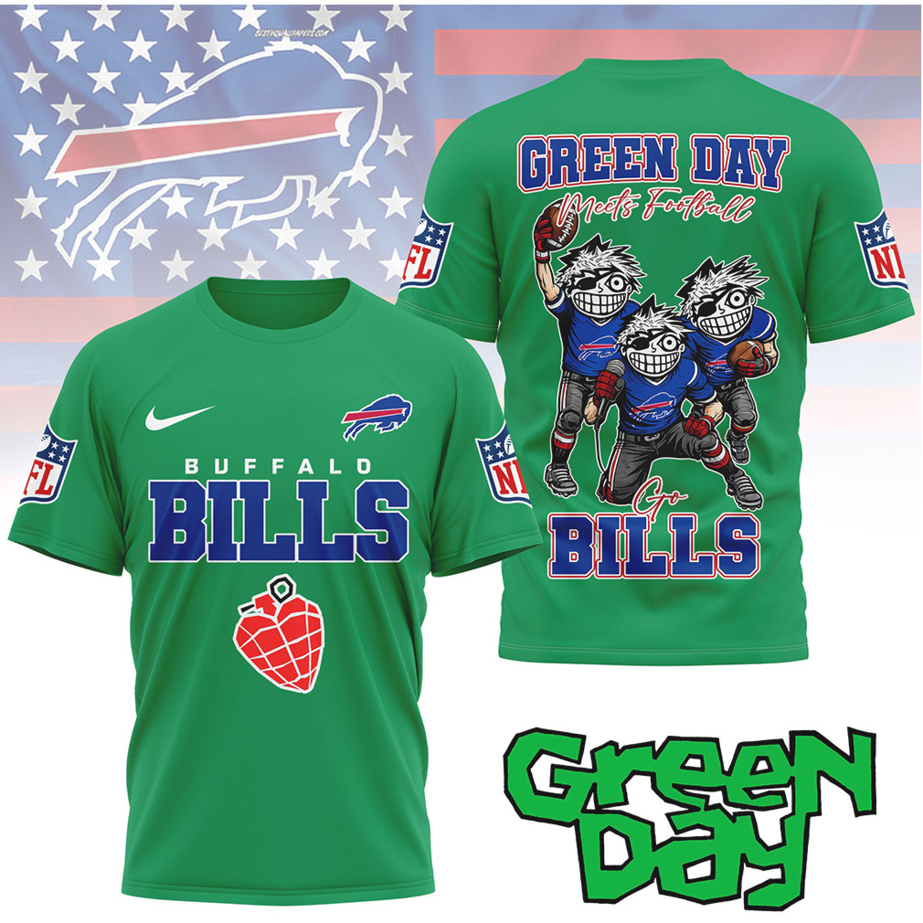 Buffalo Bills “Green Day Meets Football” Cartoon Fan T Shirt Buffalo Bills “Green Day Meets Football” Cartoon Fan T Shirt