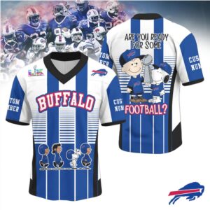 Buffalo Bills Official Super Bowl x Peanut V neck Baseball Jersey
