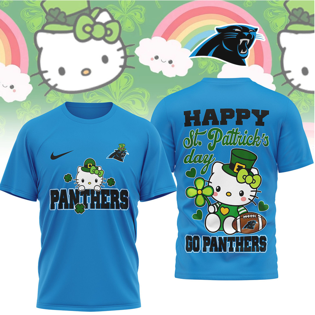 Carolina Panthers Hello Kitty St. Patrick's Day Lucky Shamrock Football Fan T Shirt Carolina Panthers Hello Kitty St. Patrick's Day Lucky Shamrock Football Fan T Shirt