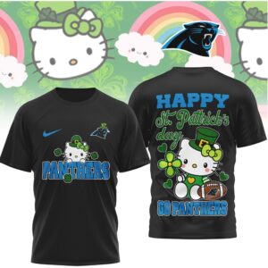 Carolina Panthers Hello Kitty St. Patrick's Day Lucky Shamrock Football Fan T Shirt