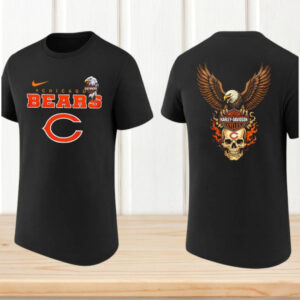 Chicago Bears Harley Davidson Eagle Skull Fire Football Fan T Shirt