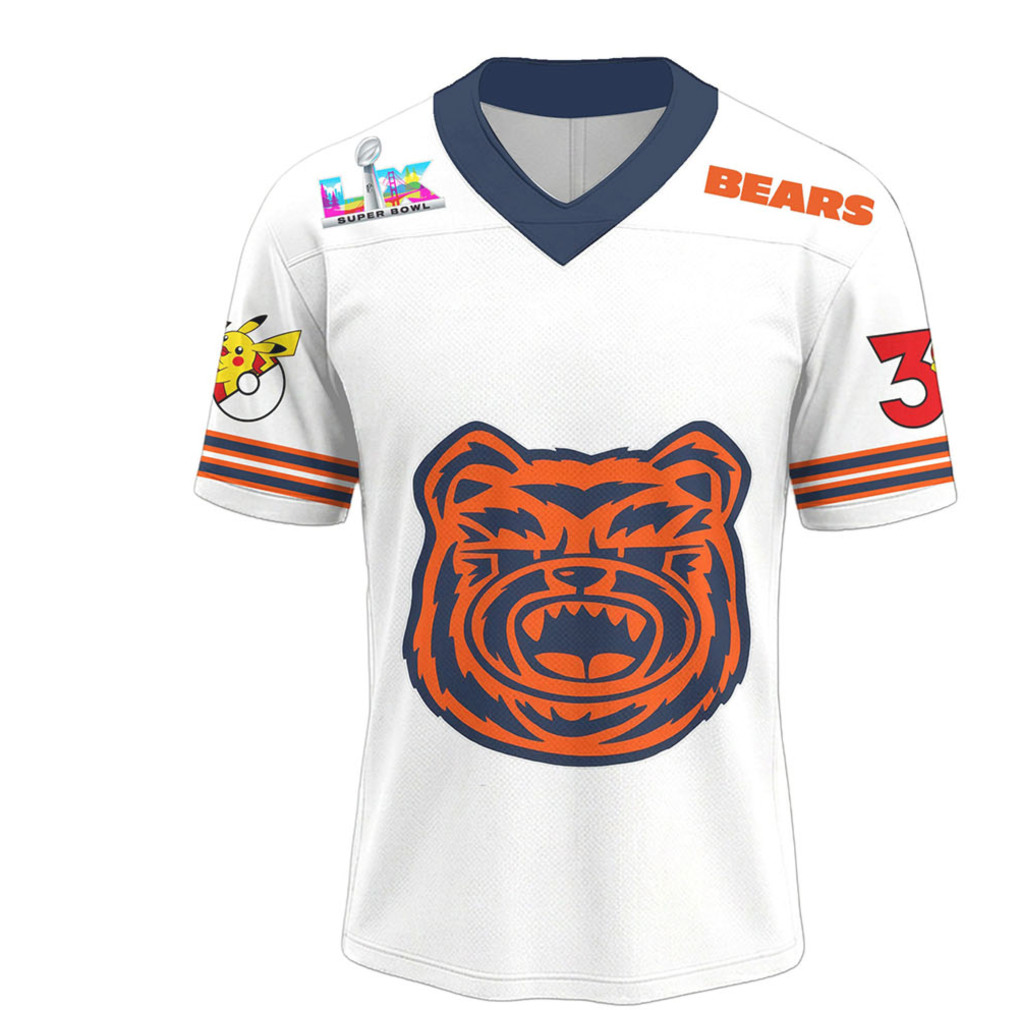 Chicago Bears Official Super Bowl x Pokemon 30th Anniversary V neck Jersey Chicago Bears Official Super Bowl x Pokemon 30th Anniversary V neck Jersey