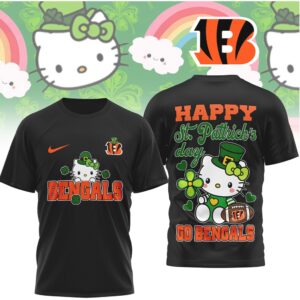 Cincinnati Bengals Hello Kitty St. Patrick's Day Lucky Leprechaun Football Fan T Shirt