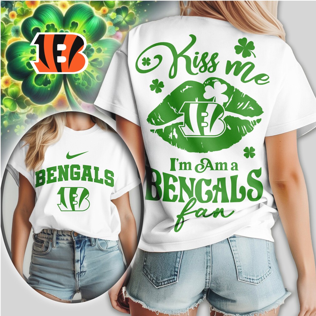Cincinnati Bengals Kiss Me I'm A Fan St. Patrick's Day Women's Football Fan Shirt Cincinnati Bengals Kiss Me I'm A Fan St. Patrick's Day Women's Football Fan Shirt