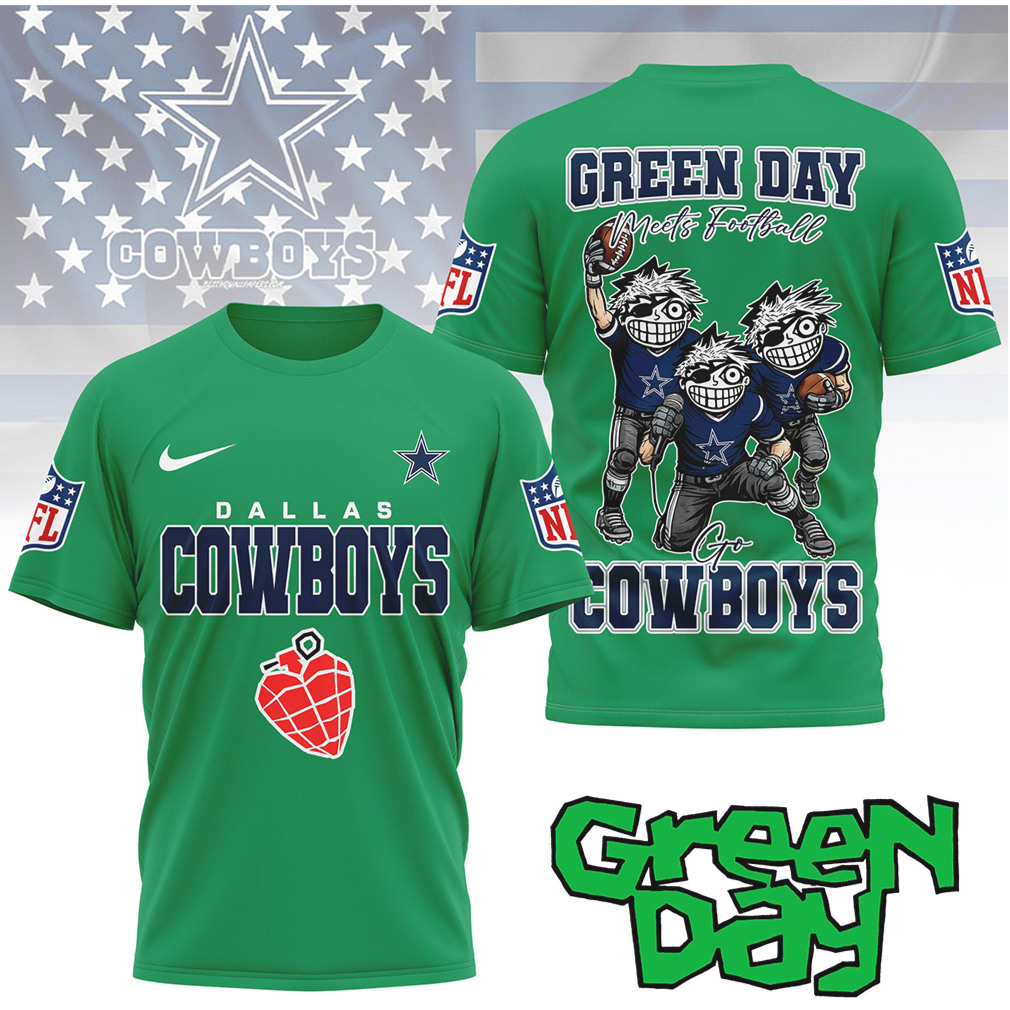 Dallas Cowboys “Green Day Meets Football” Band Crossover T Shirt Dallas Cowboys “Green Day Meets Football” Band Crossover T Shirt