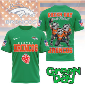 Denver Broncos “Green Day Meets Football” Cartoon Graphic Tee Denver Broncos “Green Day Meets Football” Cartoon Graphic Tee