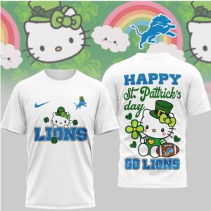 Detroit Lions Hello Kitty St. Patrick's Day Lucky Shamrock Football Fan T Shirt