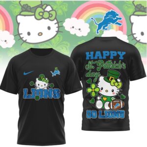 Detroit Lions Hello Kitty St. Patrick's Day Lucky Shamrock Football Fan T Shirt