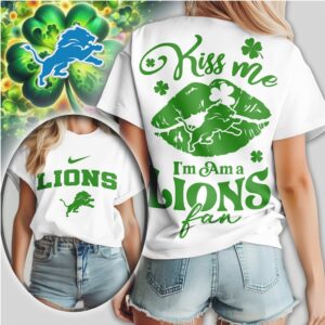 Detroit Lions Kiss Me I'm A Fan St. Patrick's Day Women's Football Fan T Shirt