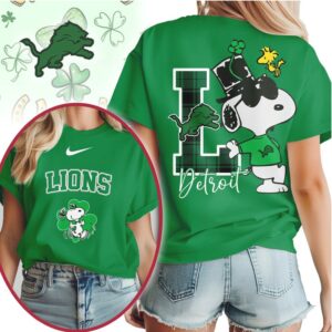 Detroit Lions Snoopy St. Patrick's Day Lucky Shamrock Women's Football Fan T Shirt
