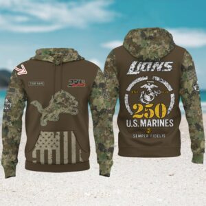 Detroit Lions US Marine Corps 250th Anniversary Fan Hoodie Detroit Lions US Marine Corps 250th Anniversary Fan Hoodie