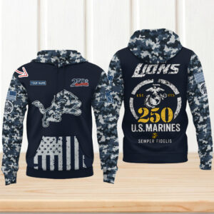 Detroit Lions US Marine Corps 250th Anniversary Game Day Hoodie