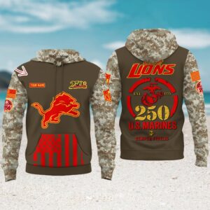 Detroit Lions US Marine Corps 250th Anniversary Hoodie Detroit Lions US Marine Corps 250th Anniversary Hoodie