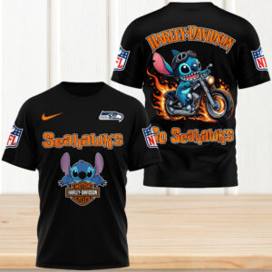 Disney Stitch Harley Davidson Seattle Seahawks Lilo and Stitch Motorbike Mashup T Shirt