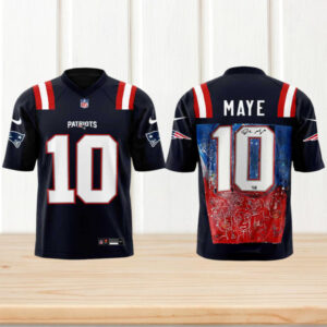 Drake Maye New England Patriots Navy Number 10 Abstract Paint Art Jersey