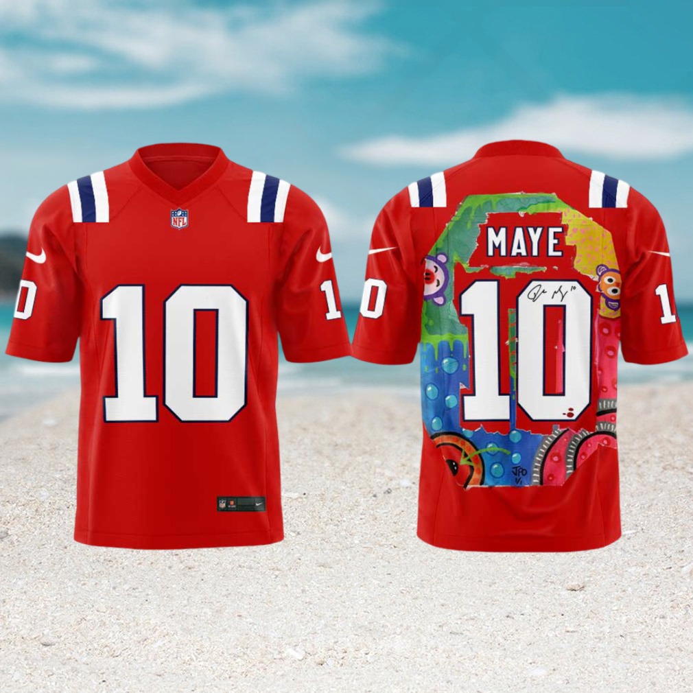Drake Maye New England Patriots Number 10 Custom Art Pattern Red Football Jersey Drake Maye New England Patriots Number 10 Custom Art Pattern Red Football Jersey
