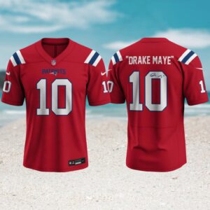Drake Maye New England Patriots Red Game Signed Signature Football Fan Jersey