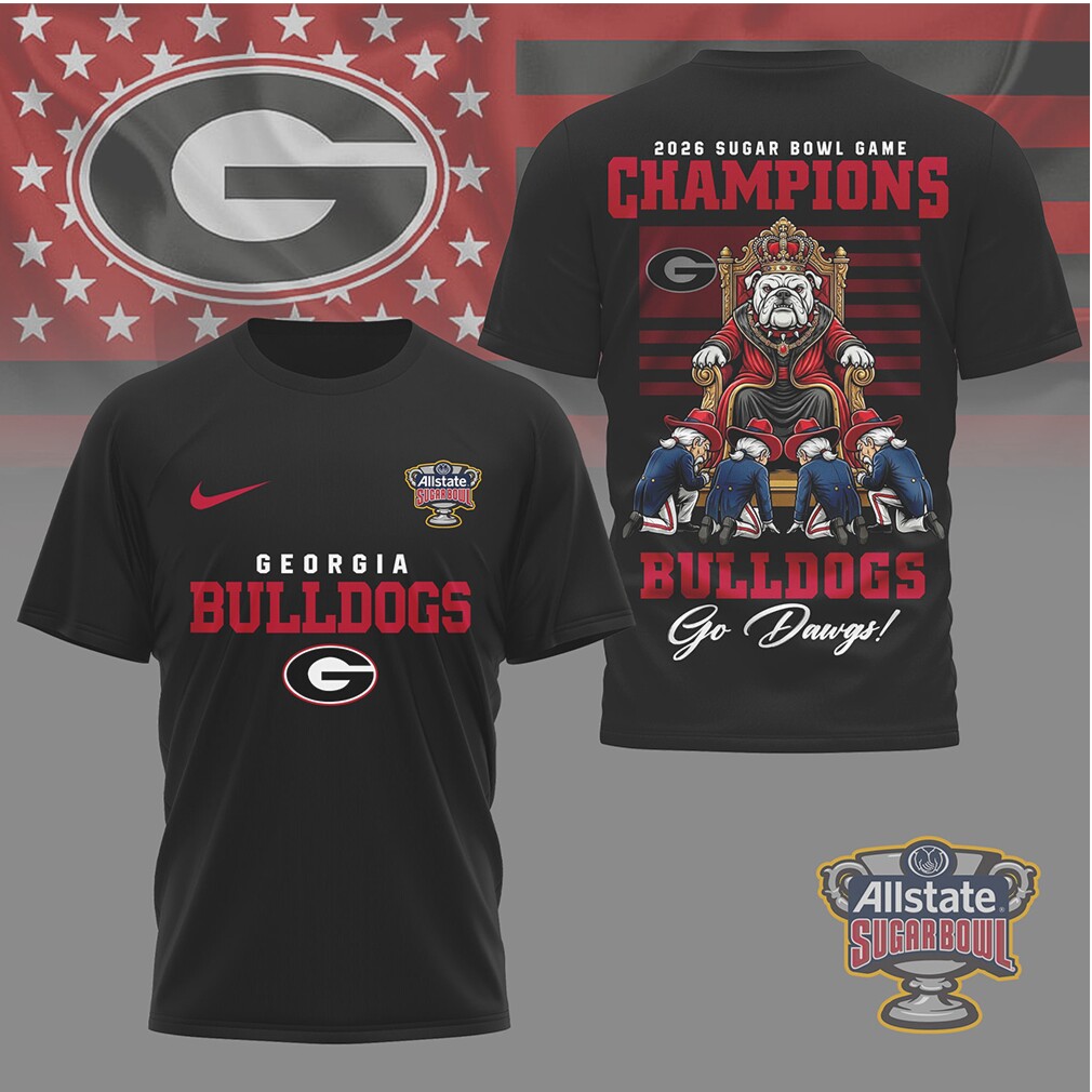 Georgia Bulldogs 2026 Sugar Bowl Champions Mascot Throne Football Fan T Shirt Georgia Bulldogs 2026 Sugar Bowl Champions Mascot Throne Football Fan T Shirt