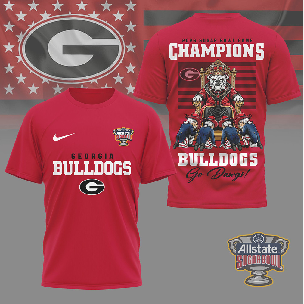 Georgia Bulldogs 2026 Sugar Bowl Champions Mascot Throne Football Fan T Shirt Georgia Bulldogs 2026 Sugar Bowl Champions Mascot Throne Football Fan T Shirt